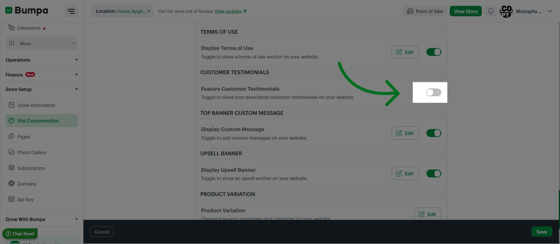 Enable Product Setting Feature