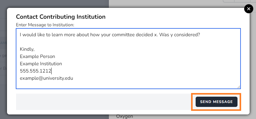 Image of Contact Contributing Institution pop-up