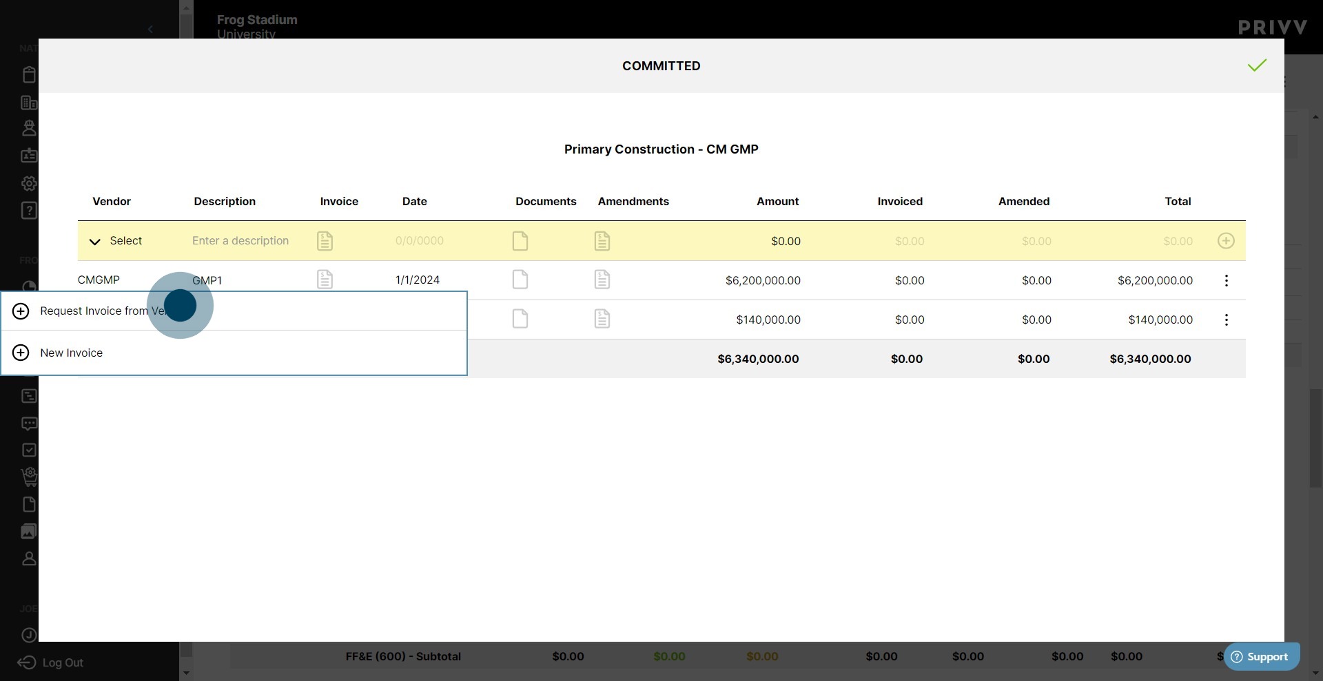 5 Click on "Request Invoice from Vendor"