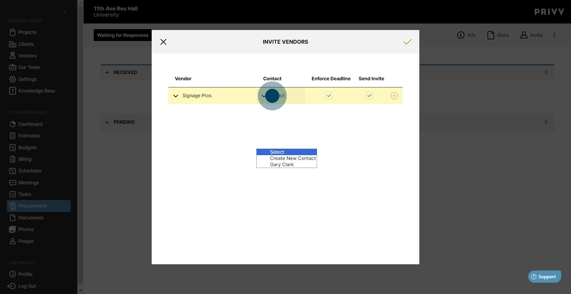 29 Click on "Select Create New Contact Gary Clark"