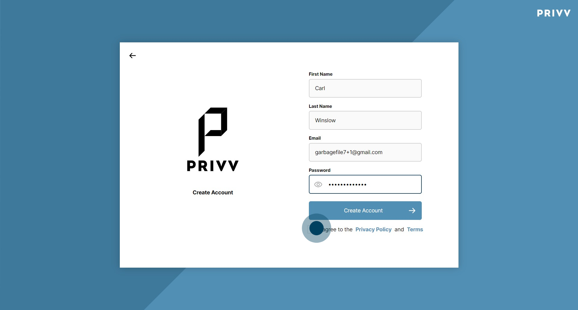 3 Click on "I agree to the ..."