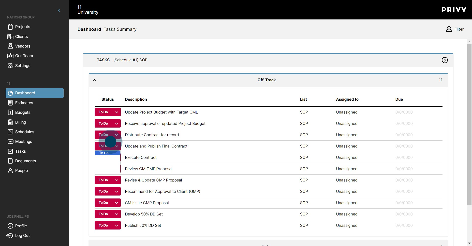 16 Click on "To Do Doing Blocked Done N/A"