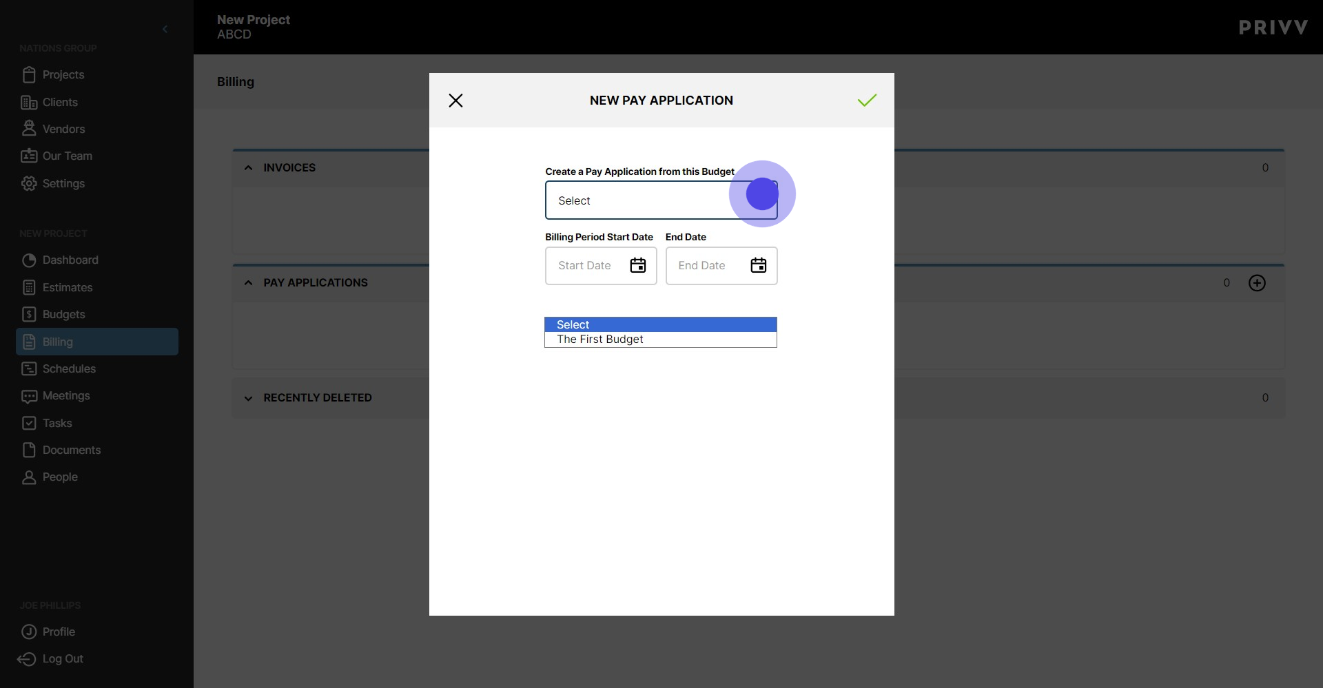 3 Click on "Select The First Budget"