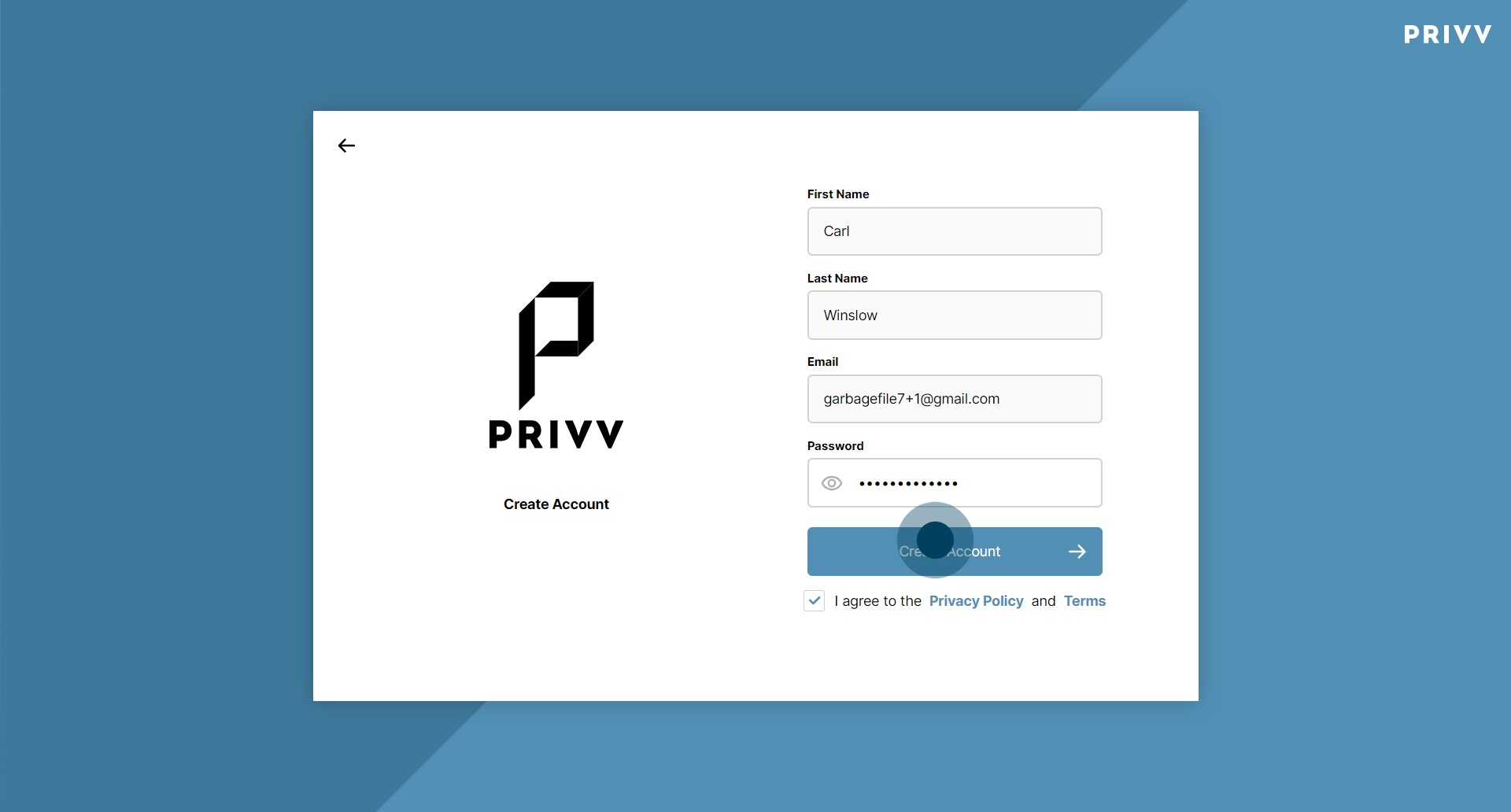 4 Click on "Create Account"