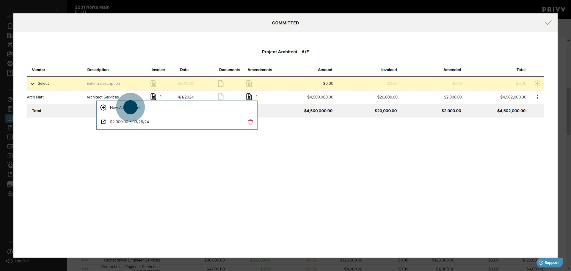 6 Click on "New Amendment"
