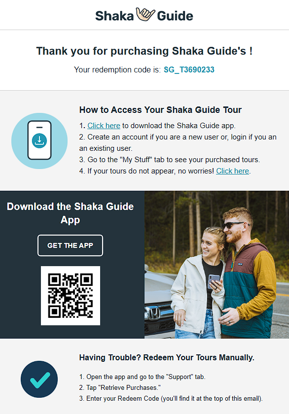 Shaka Guide GPS Driving Tours How to redeem your tour purchase download instructions