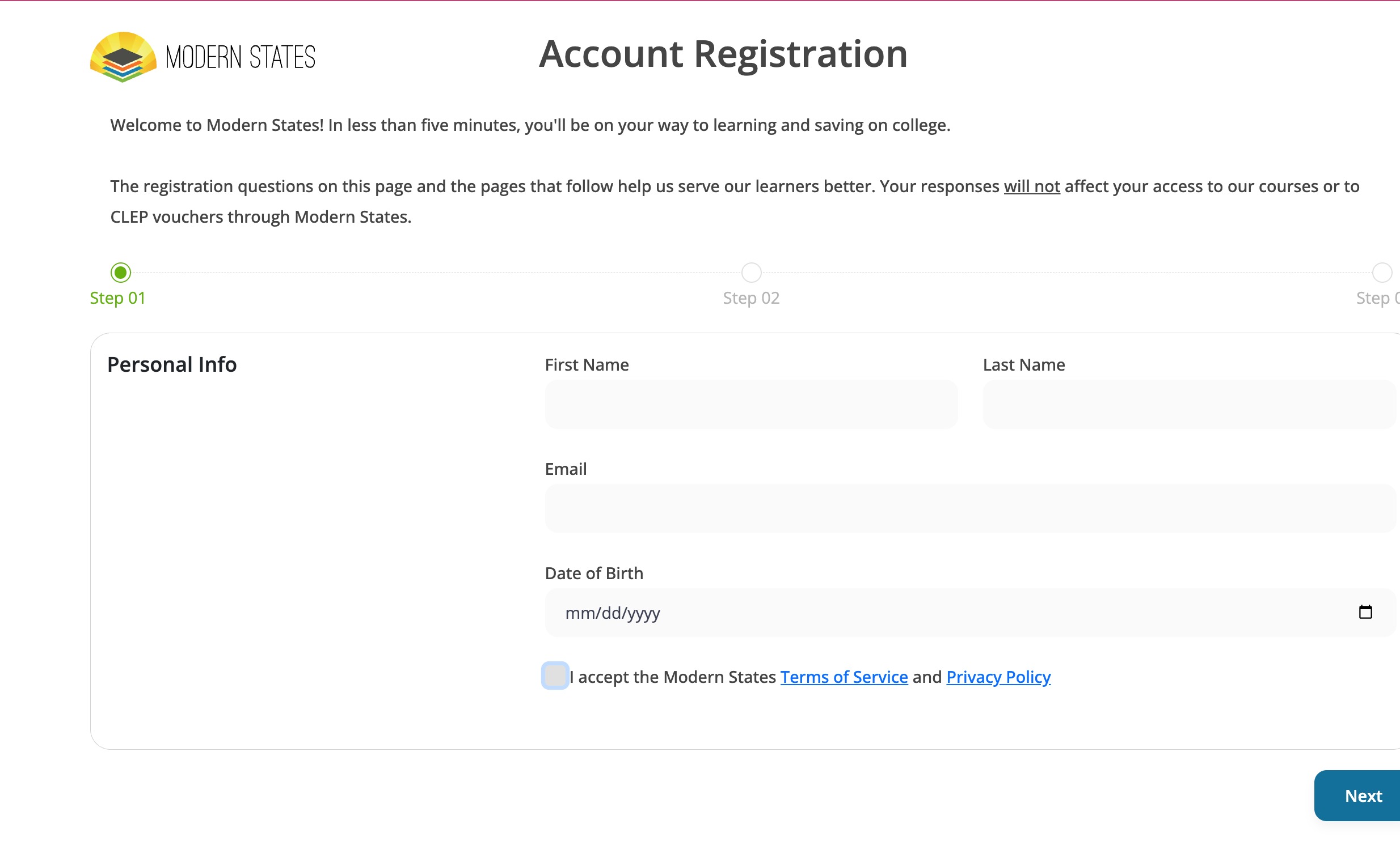 Account Registration Step 01