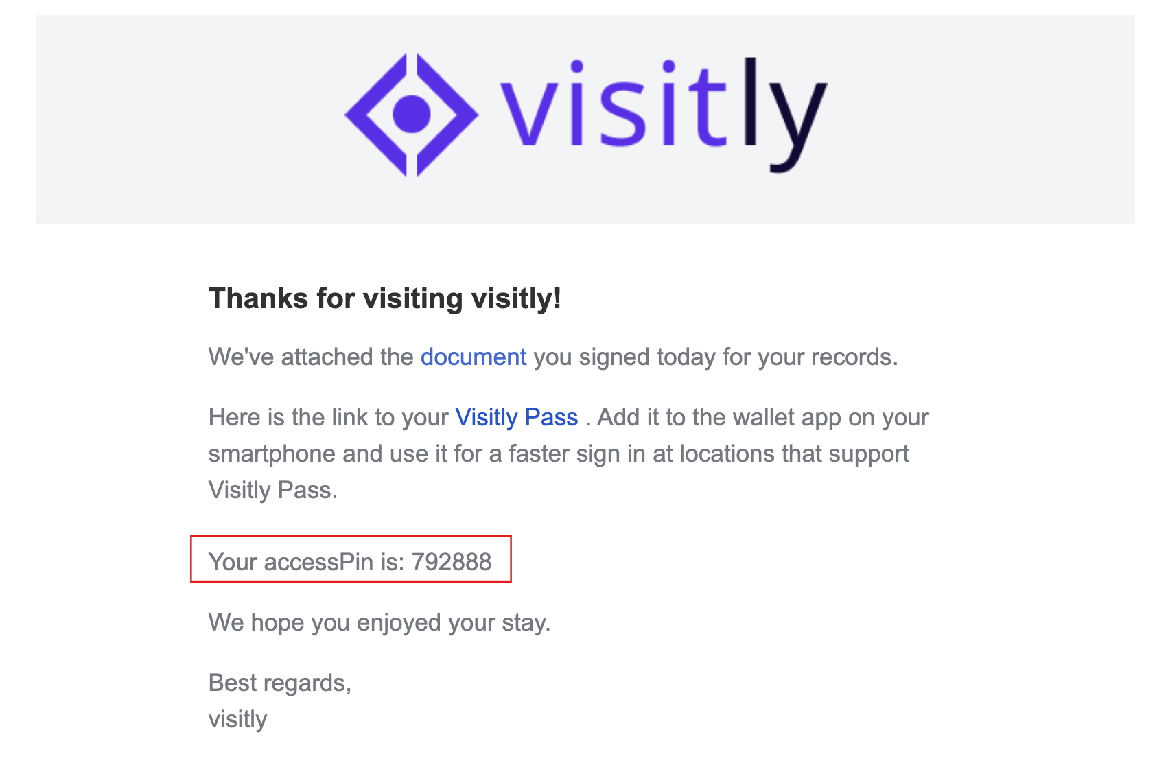 PIN received by Visitor