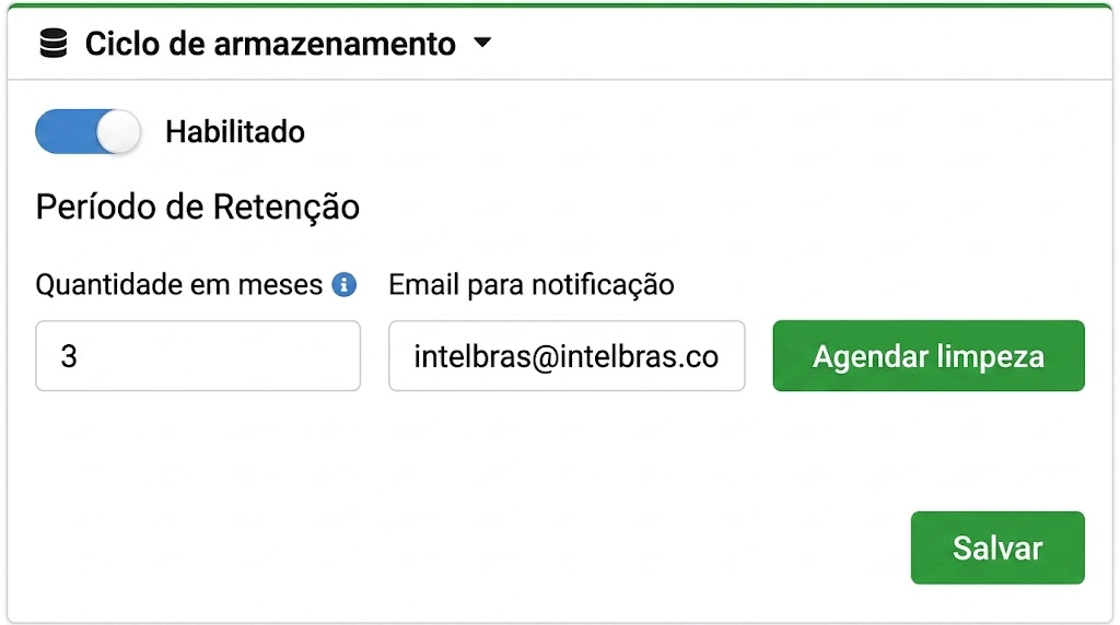 Ciclo de armazenamento habilitado e campos de retenção disponíveis