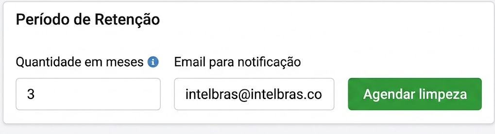 Campos Quantidade em meses, Email para notificação e botão Agendar limpeza