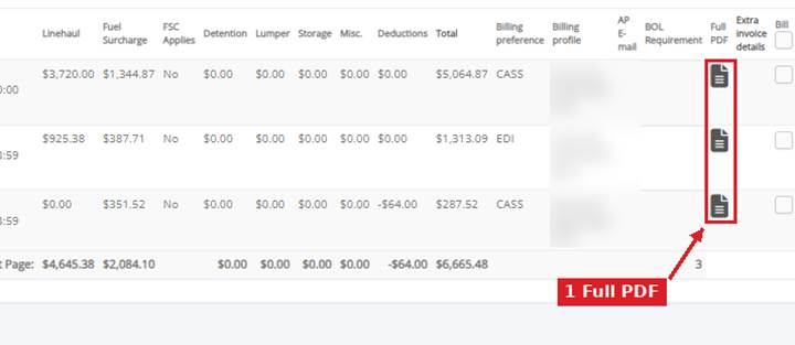 Full PDF column on the Billing table