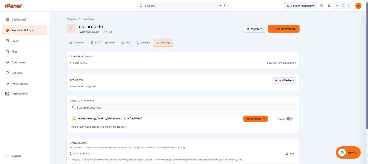 แท็บ Settings ส่วน Redirects
