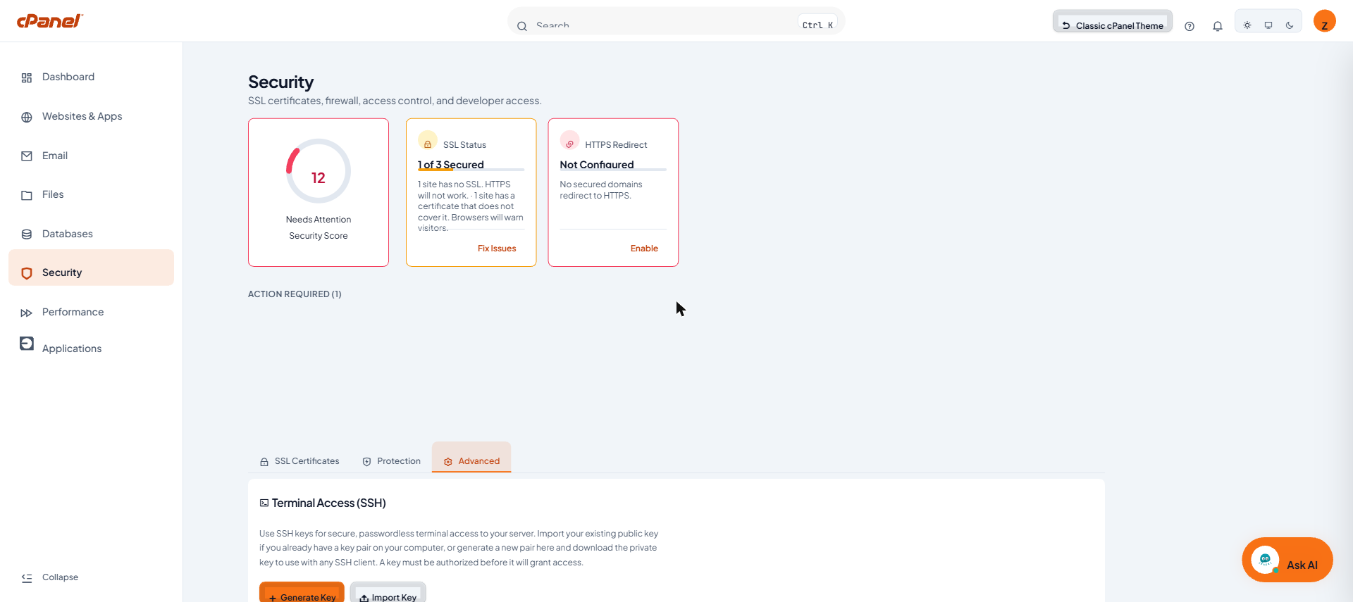 แท็บ Advanced – Terminal Access (SSH)