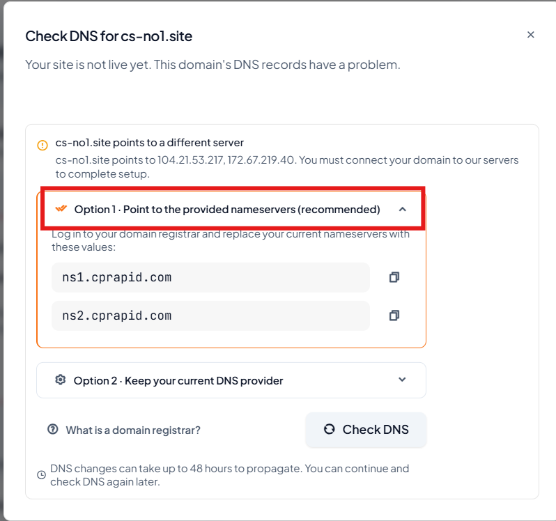 Option 1: Point to the provided nameservers