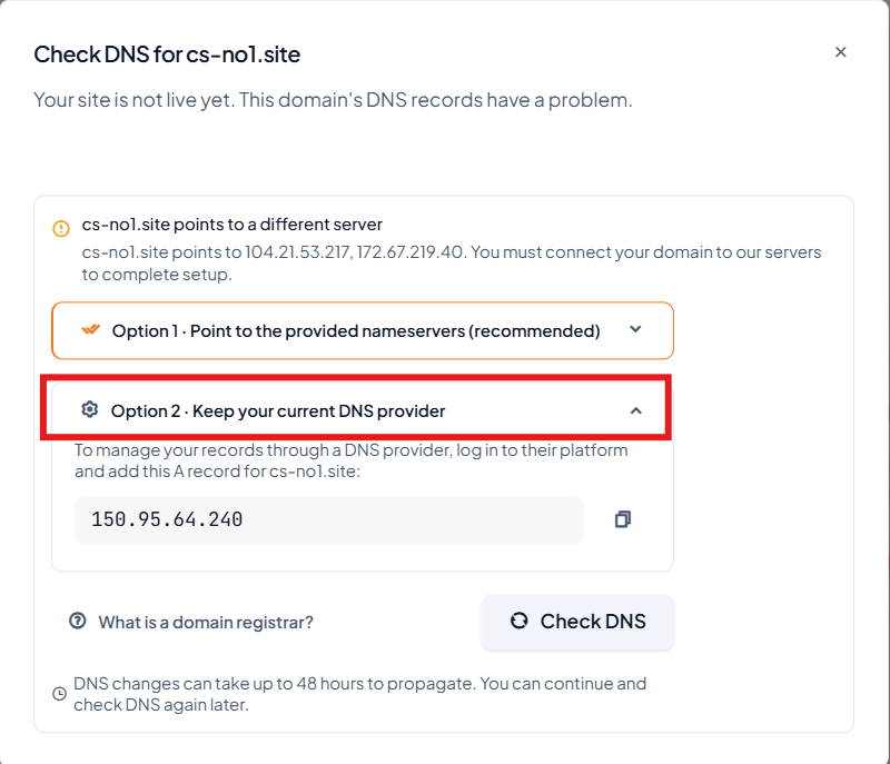 Option 2: Keep your current DNS provider