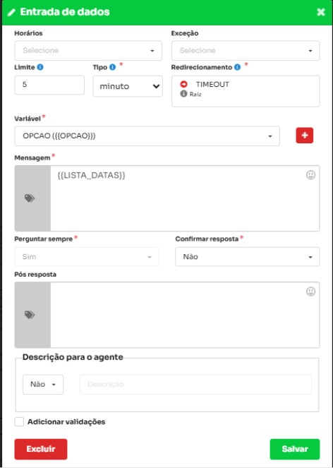 Figura 6 Entrada da opção de data Tela de entrada de dados com variável OPCAO e mensagem LISTA_DATAS.