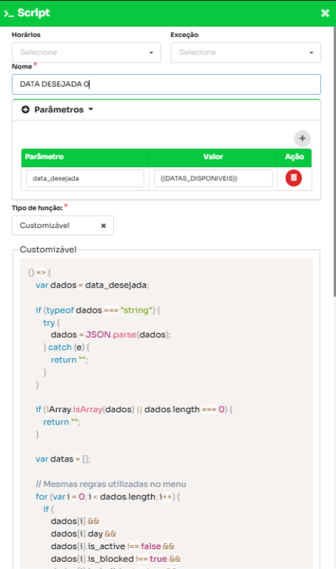 Figura 7 Configuração do script DATA DESEJADA Parte superior do script com o parâmetro data_desejada.