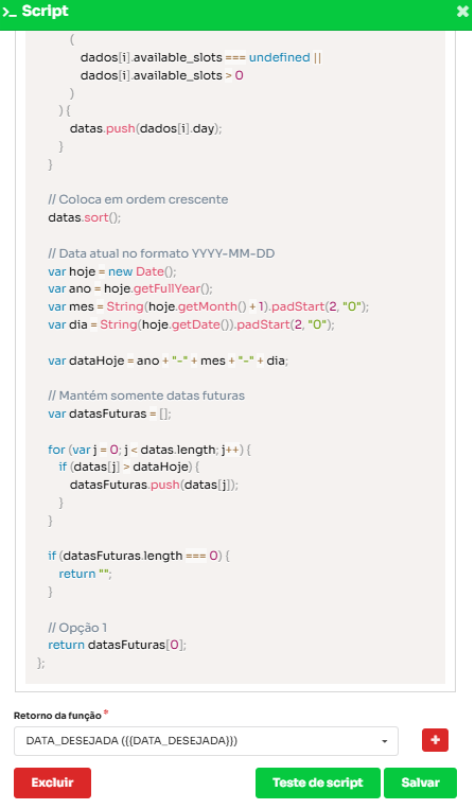 Figura 8 Retorno do script em DATA_DESEJADA Parte final do script que seleciona o índice e grava DATA_DESEJADA.