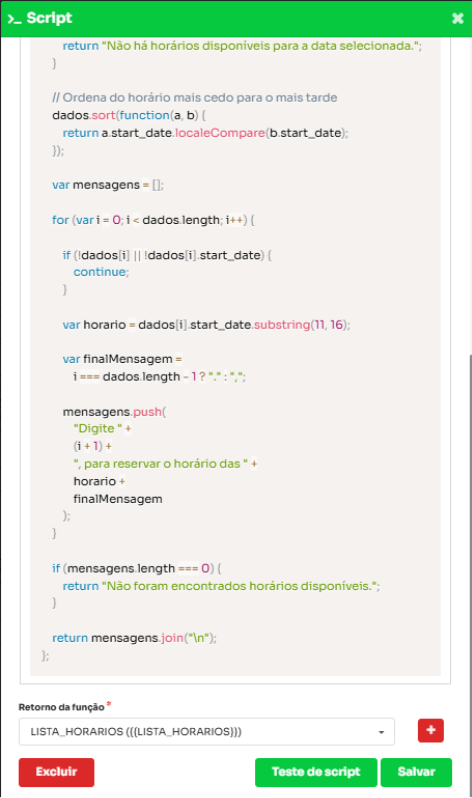 Figura 12 Retorno do menu em LISTA_HORARIOS Parte final do script que monta o menu e grava LISTA_HORARIOS.