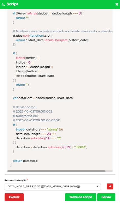 Figura 14 Normalização e retorno da data e hora Parte final do script que valida o índice, normaliza o ISO e retorna DATA_HORA_DESEJADA.