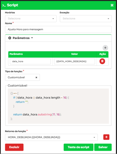 Figura 18 Script de formatação da hora Script que extrai HORA_DESEJADA de DATA_HORA_DESEJADA.