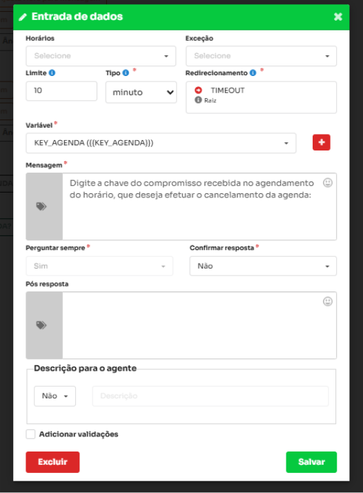 Figura 19 Entrada da chave para cancelamento Tela de entrada de dados que armazena a chave informada em KEY_AGENDA.