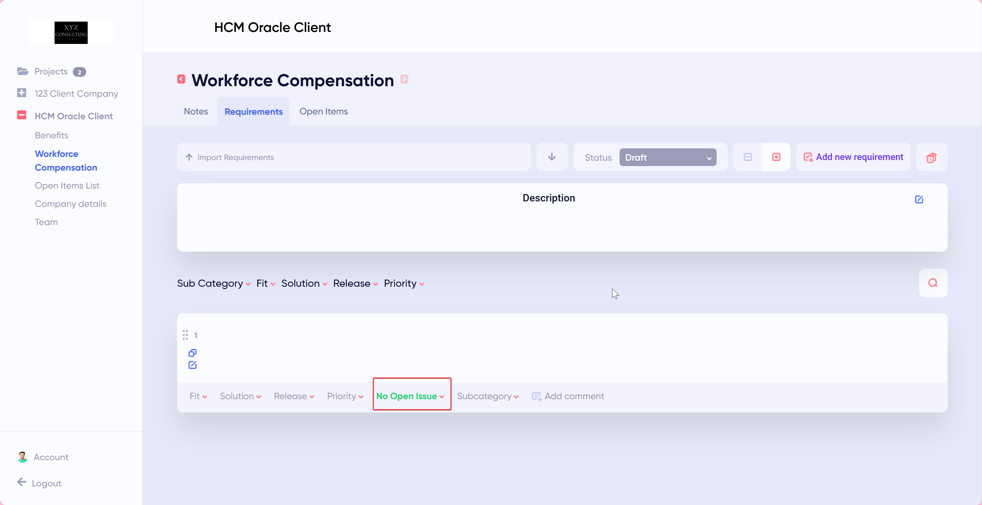 Linked Requirement to Open Items