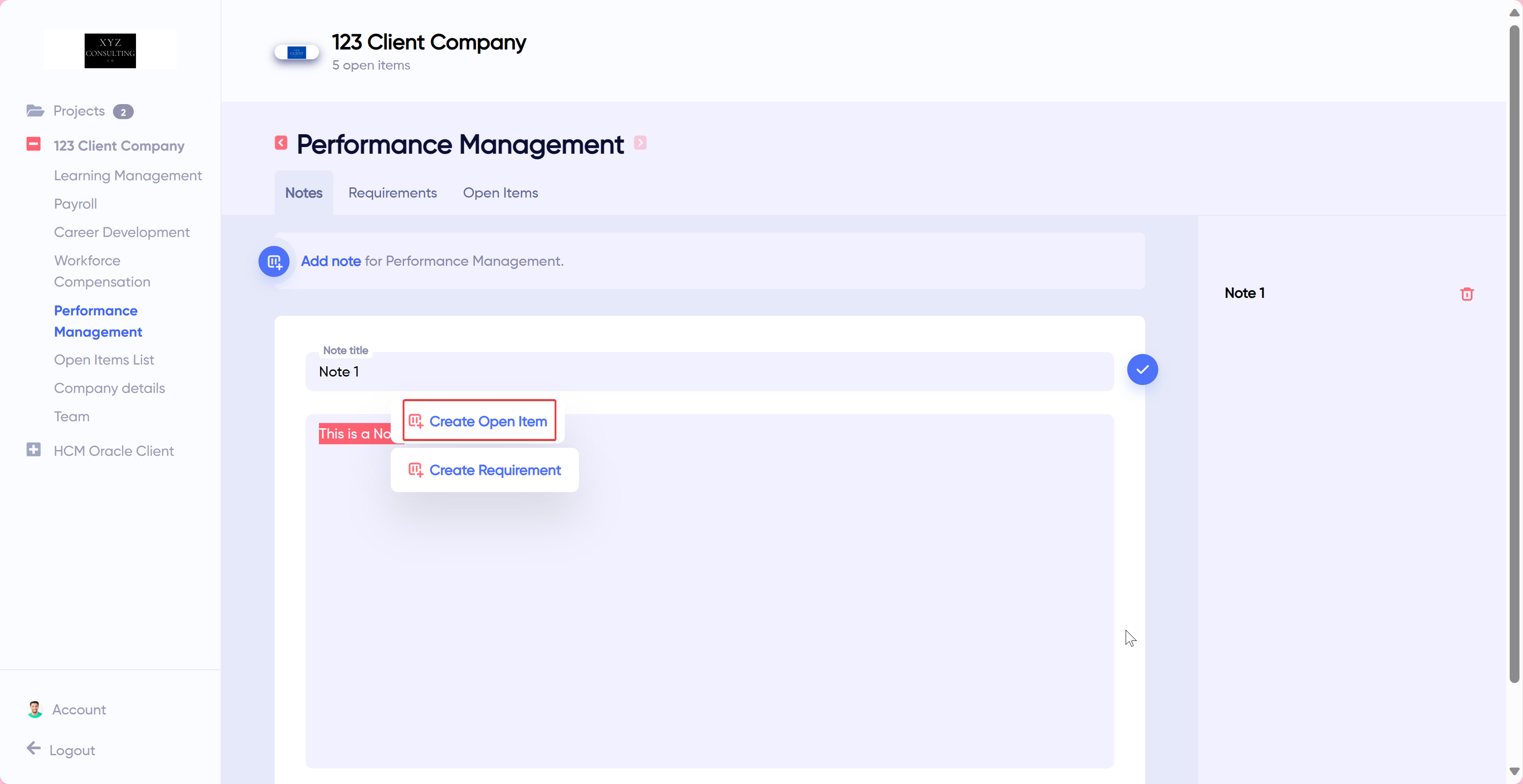 Create Open Item from Note