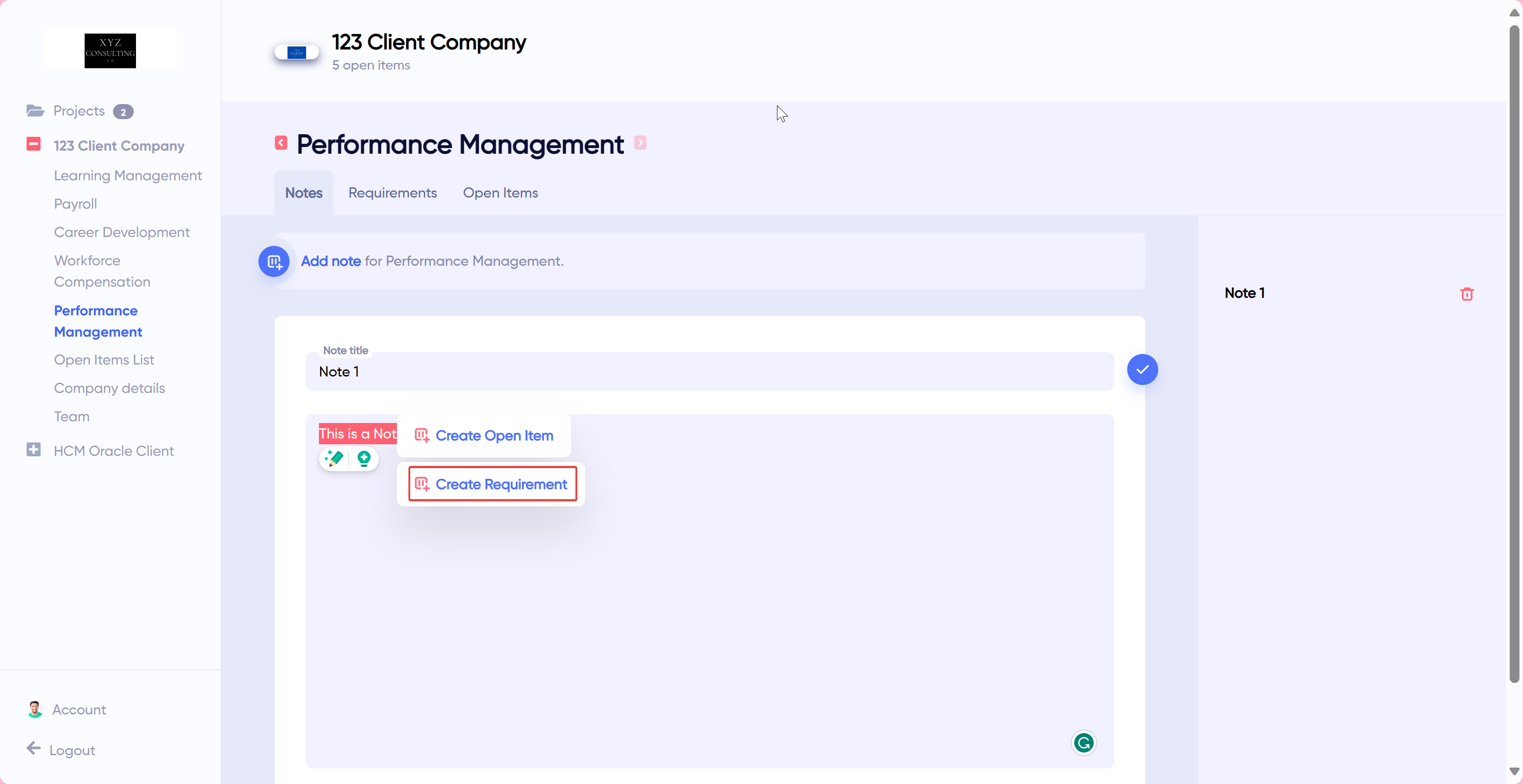 Create Requirement from Note