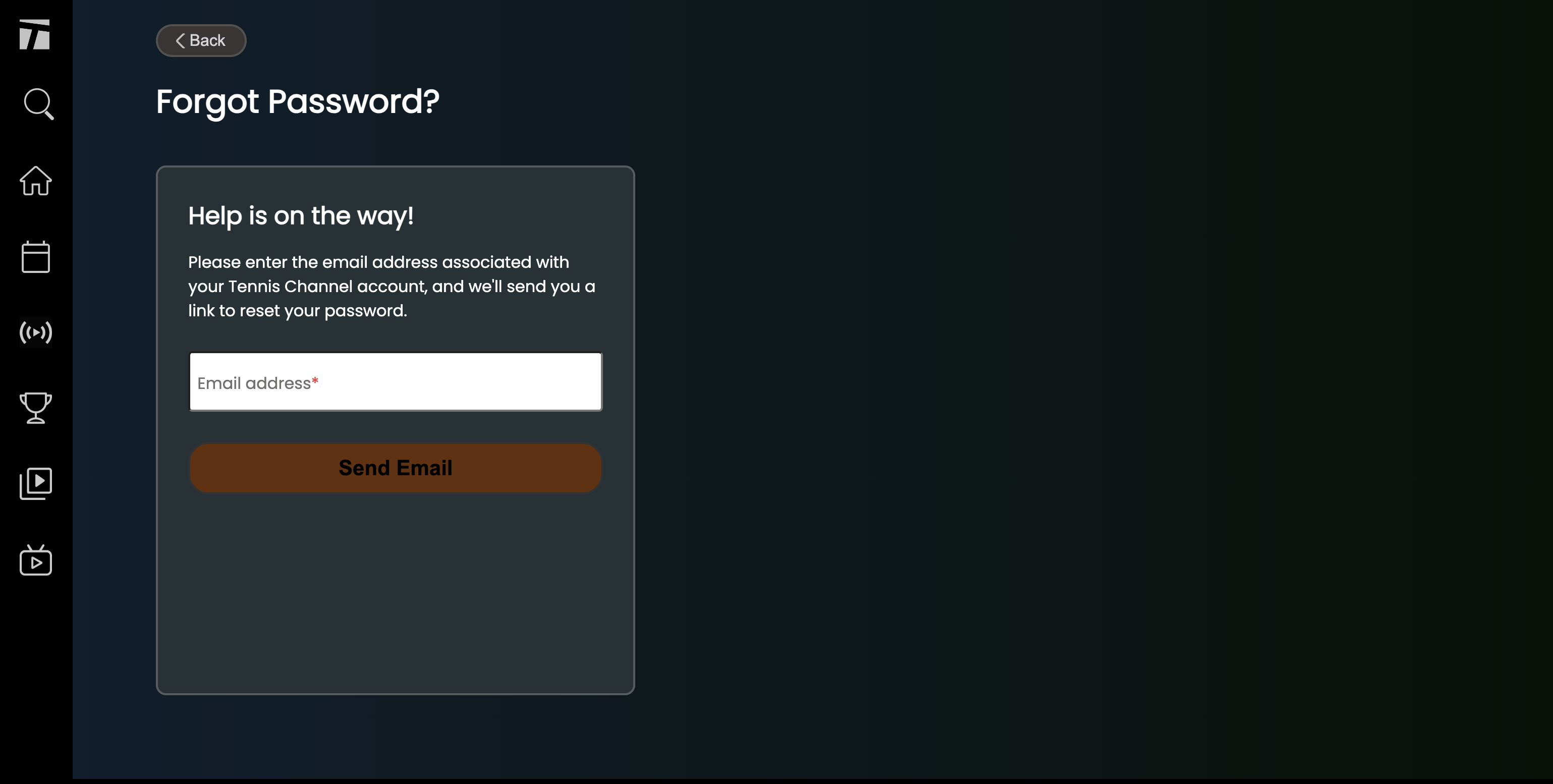 How do I reset my password? Tennis Channel