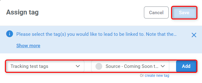Bulk assign tag pop-up