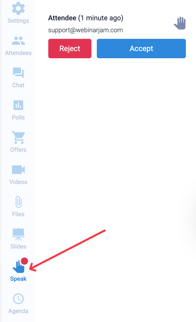 Accept/reject attendee's request to speak