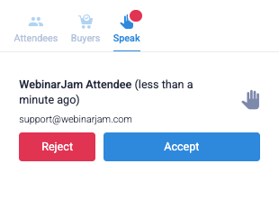 Accept/reject attendee's request to speak
