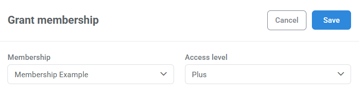 Membership selector for Grant membership bulk action.