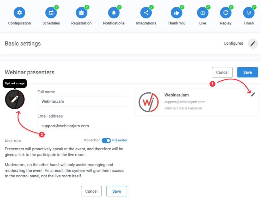 Upload presenter image