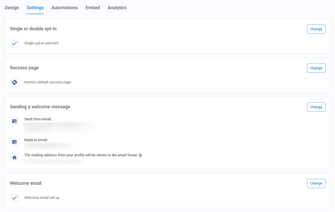Settings tab in the form configuration wizard