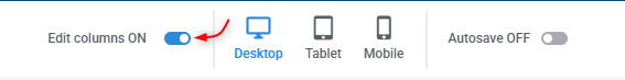 Edit columns toggle enabled in the Kartra Page Builder top menu.