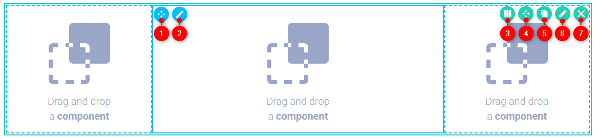 Column and row outlines visible in the Kartra Page Builder with numbered editing tools for column and row customization.