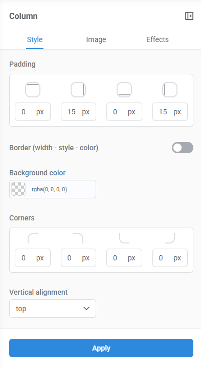 Column customization panel in Kartra showing options for padding, borders, background, and alignment.