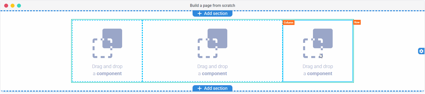 Adjusting column width by dragging the handles on top of columns in Kartra’s Page Builder.