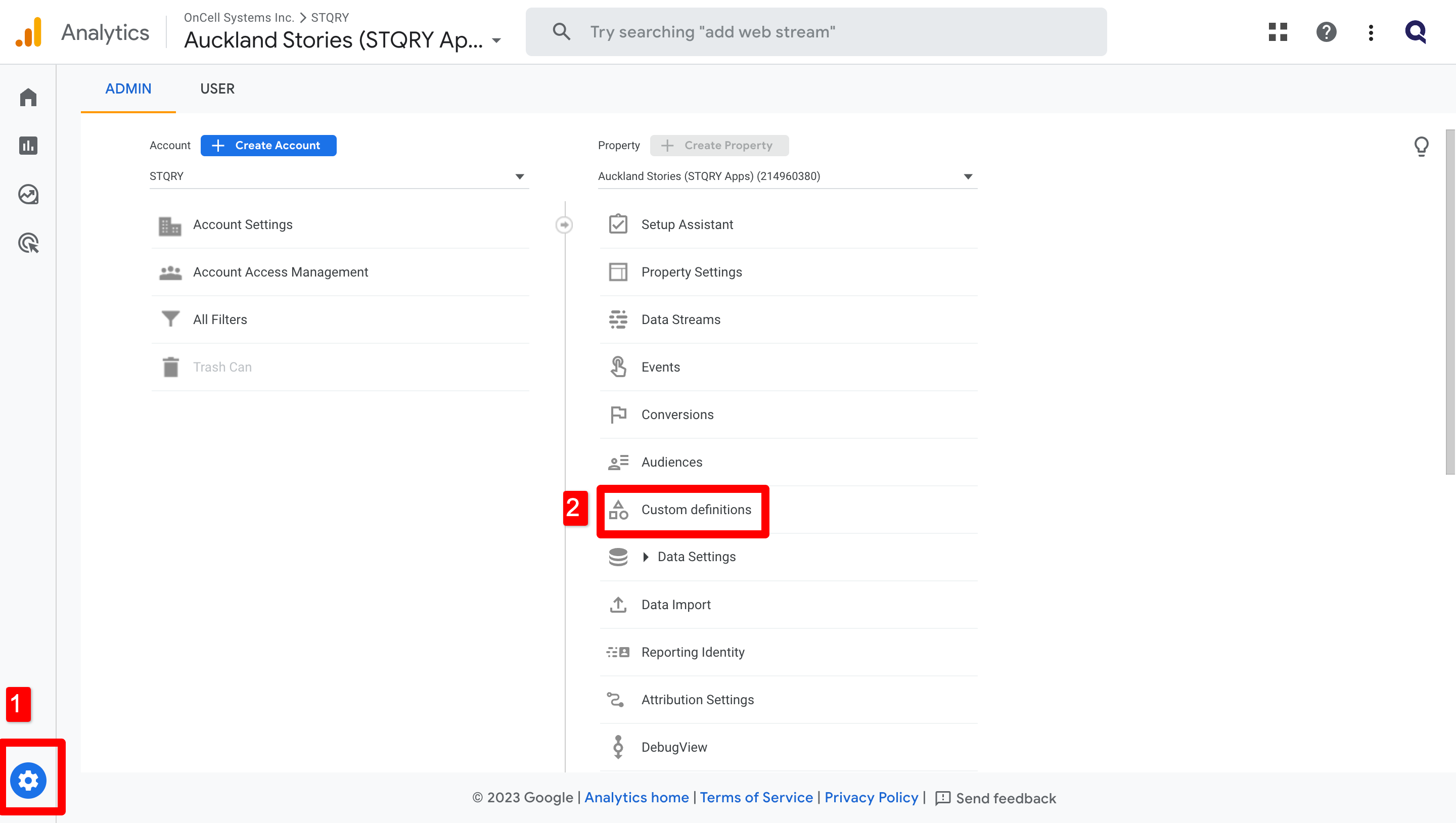 Screenshot demonstrating the steps to configure custom definitions in GA4.