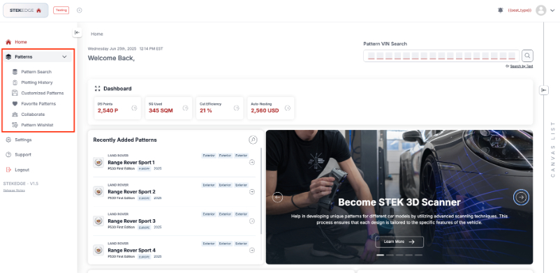 STEKEDGE navigation panel screenshot
