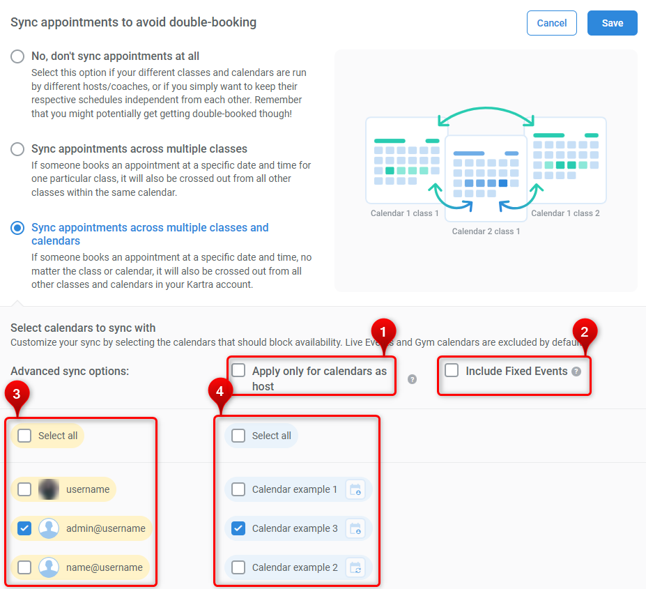 Advanced sync options in calendar configuration
