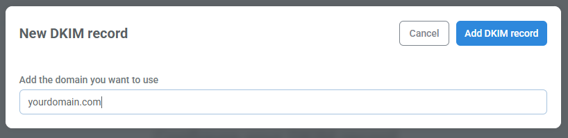 Domain input window for DKIM setup.