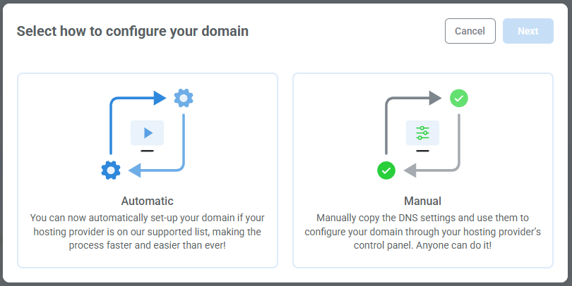 Automatic vs. Manual configuration selection window.