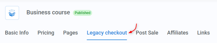 The Legacy Checkout tab in the product wizard