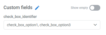 Contact profile view in Kartra showing a checkbox custom field storing multiple selected values separated by commas