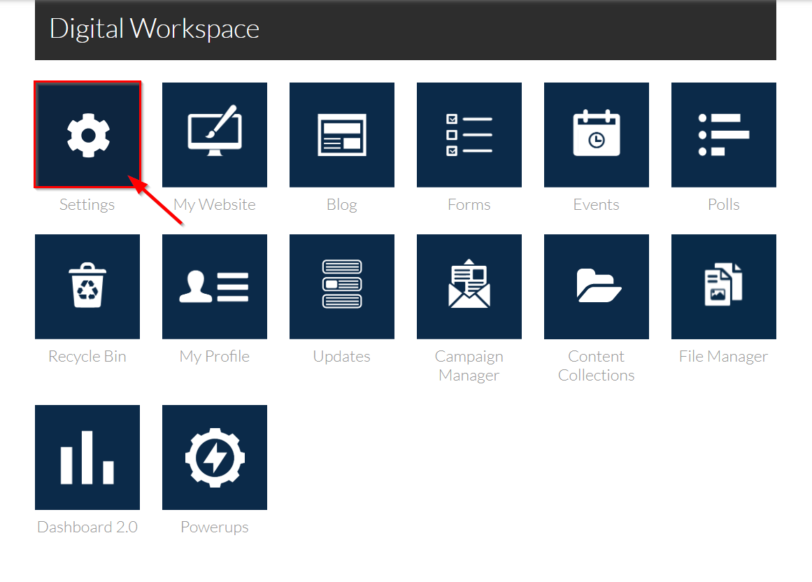 Settings section in the Digital Workspace