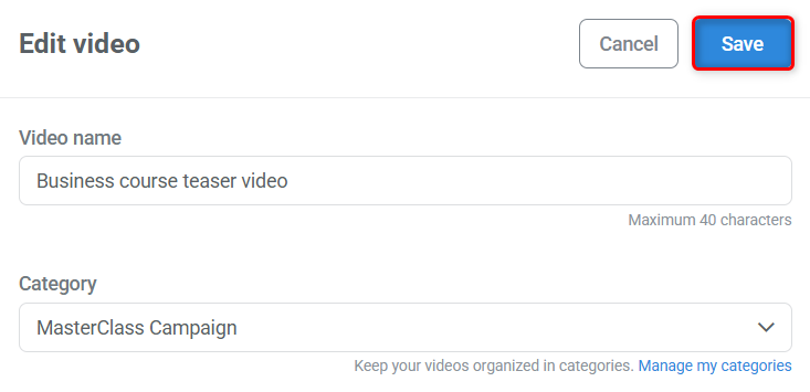 Kartra videos initial edit screen