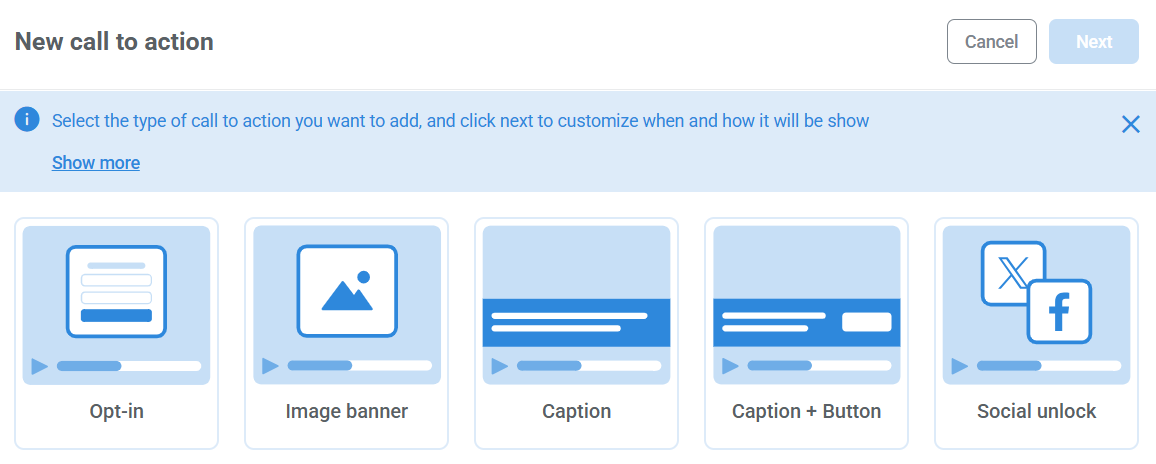 New call to action initial configuration screen.